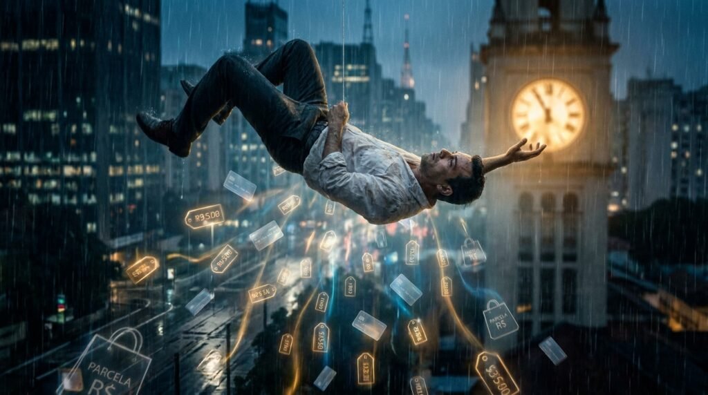 Man_hanging_above_city_nighttime_202608282126-1024x572 O Custo de Uma Coisa É a Vida Que Você Troca Por Ela